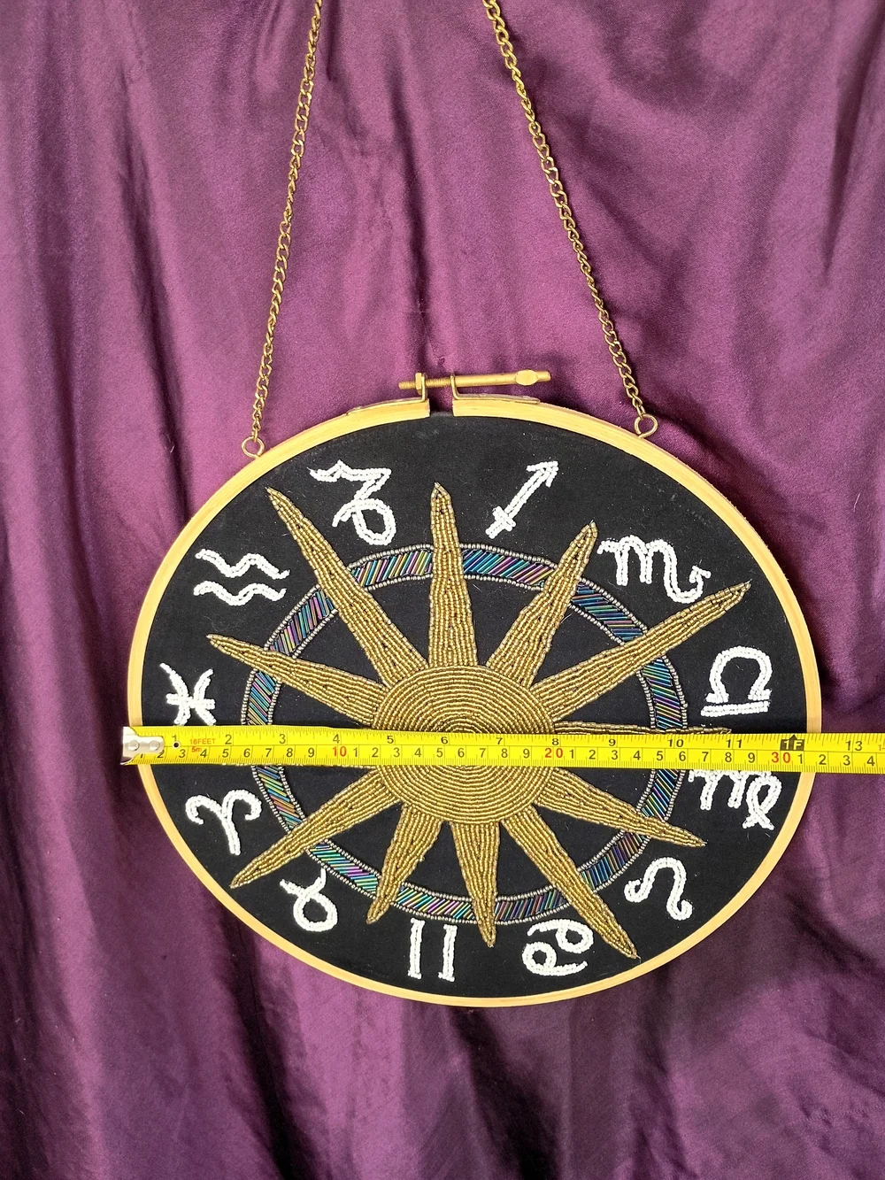 Zodiac Hand Beaded Wall Hanging - Decorative Sunburst Design